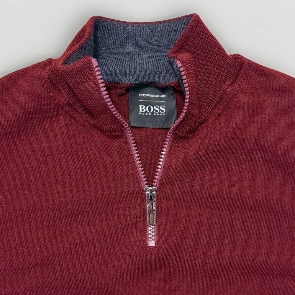 HUGO BOSS Porsche Borselli 1/4 Zip Mock Neck Wool Sweater Mens Small Lightweight